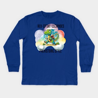 Rex-citing Escapades: Prehistoric Style Kids Long Sleeve T-Shirt